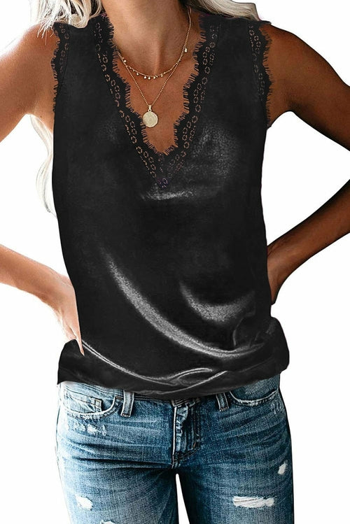 Dressy Eyelash Lace V Neck Tank Top