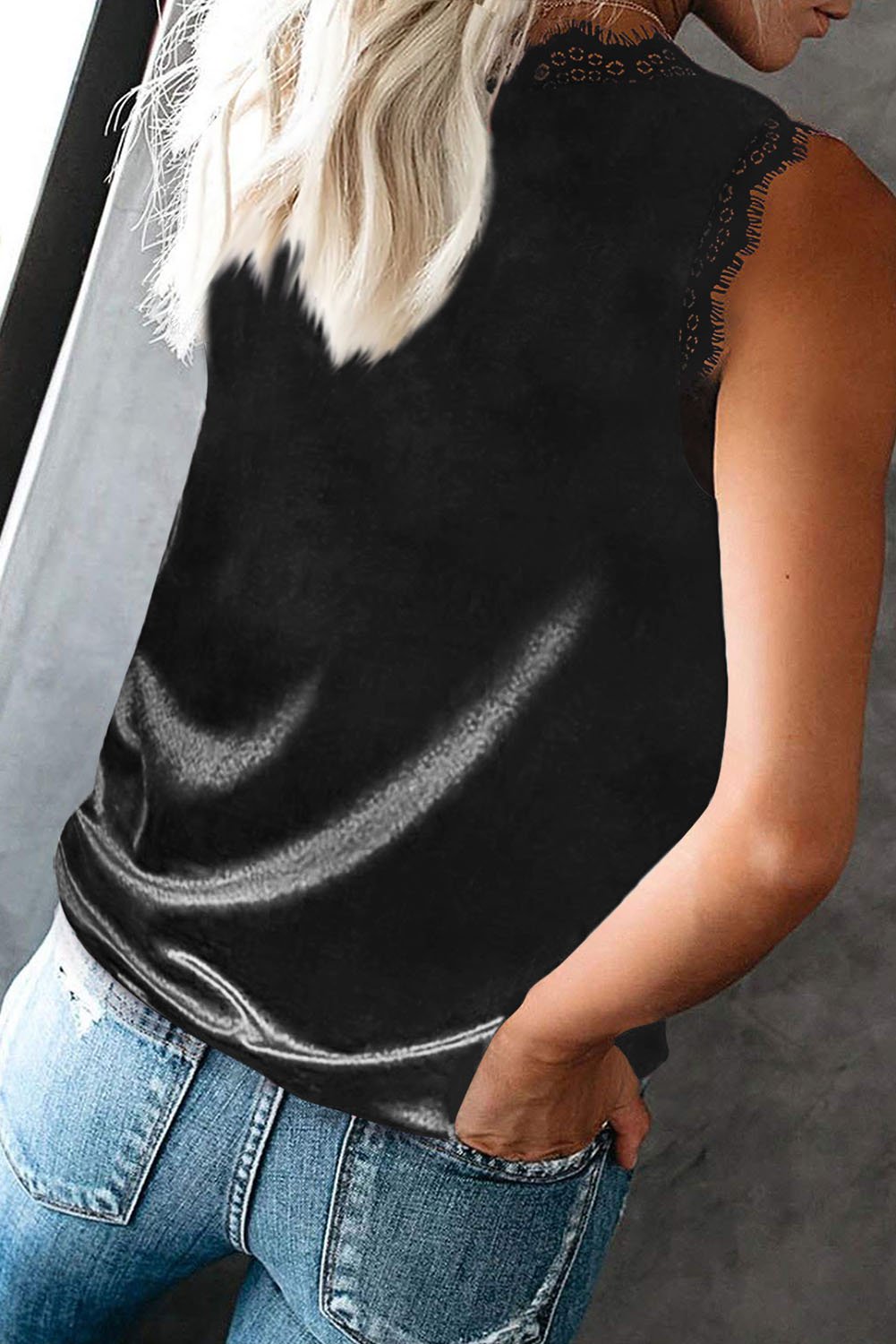 Dressy Eyelash Lace V Neck Tank Top