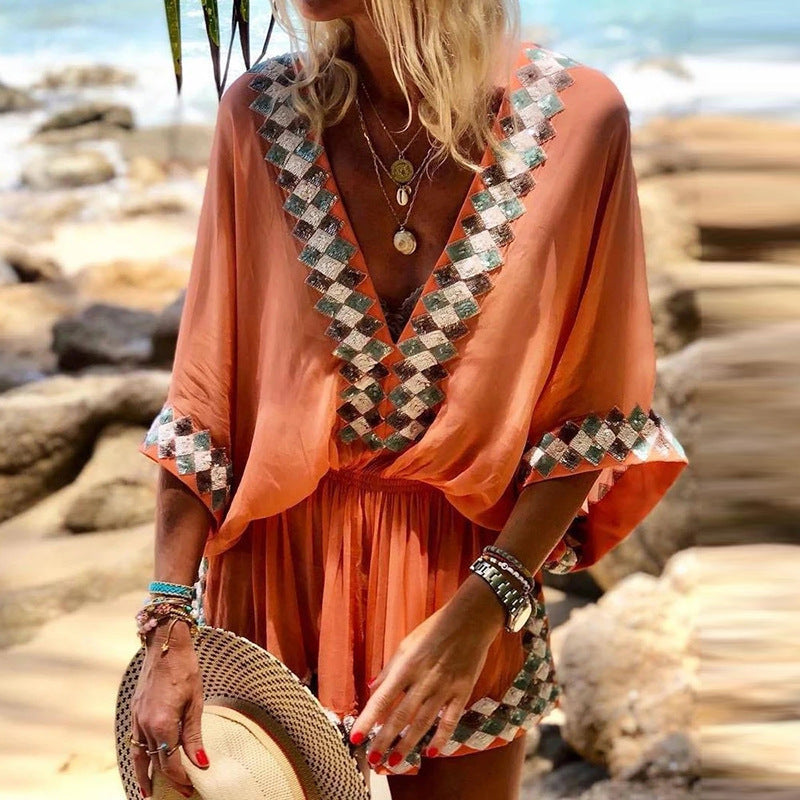 Boho Half Flared Sleeve Jumpsuit Romper