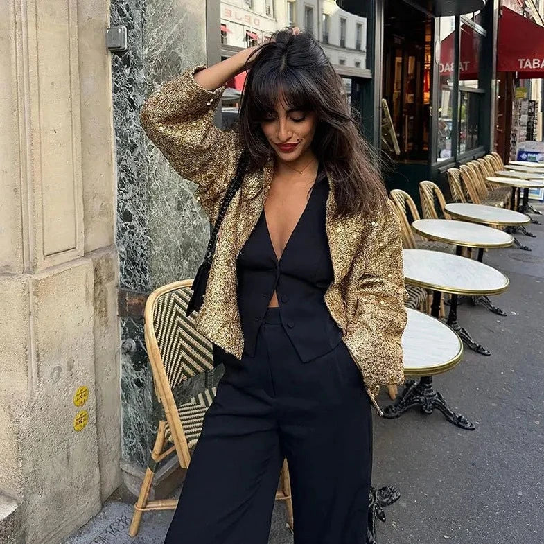 Stylish sequin women's golden  jacket