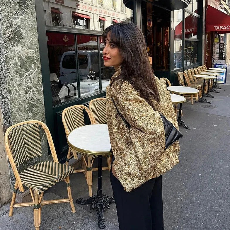 Stylish sequin women's golden jacket