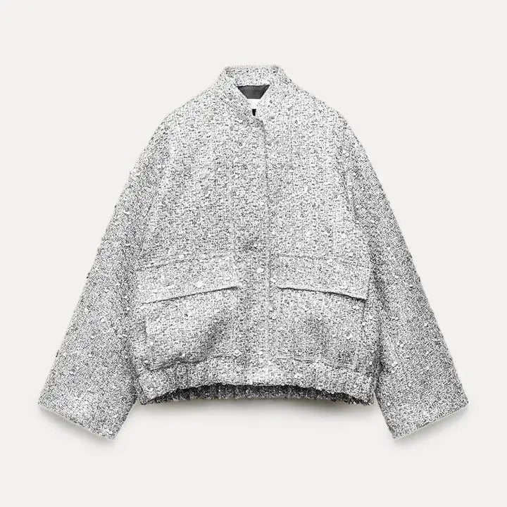 Stylish sequin women's white silver jacket