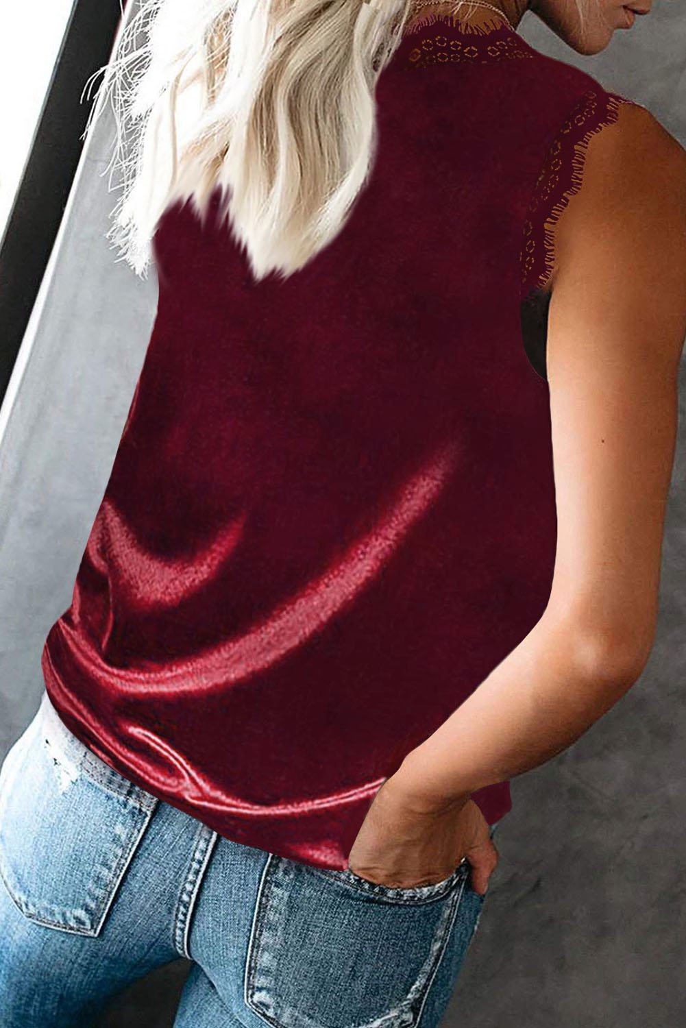 Dressy Eyelash Lace V Neck Tank Top