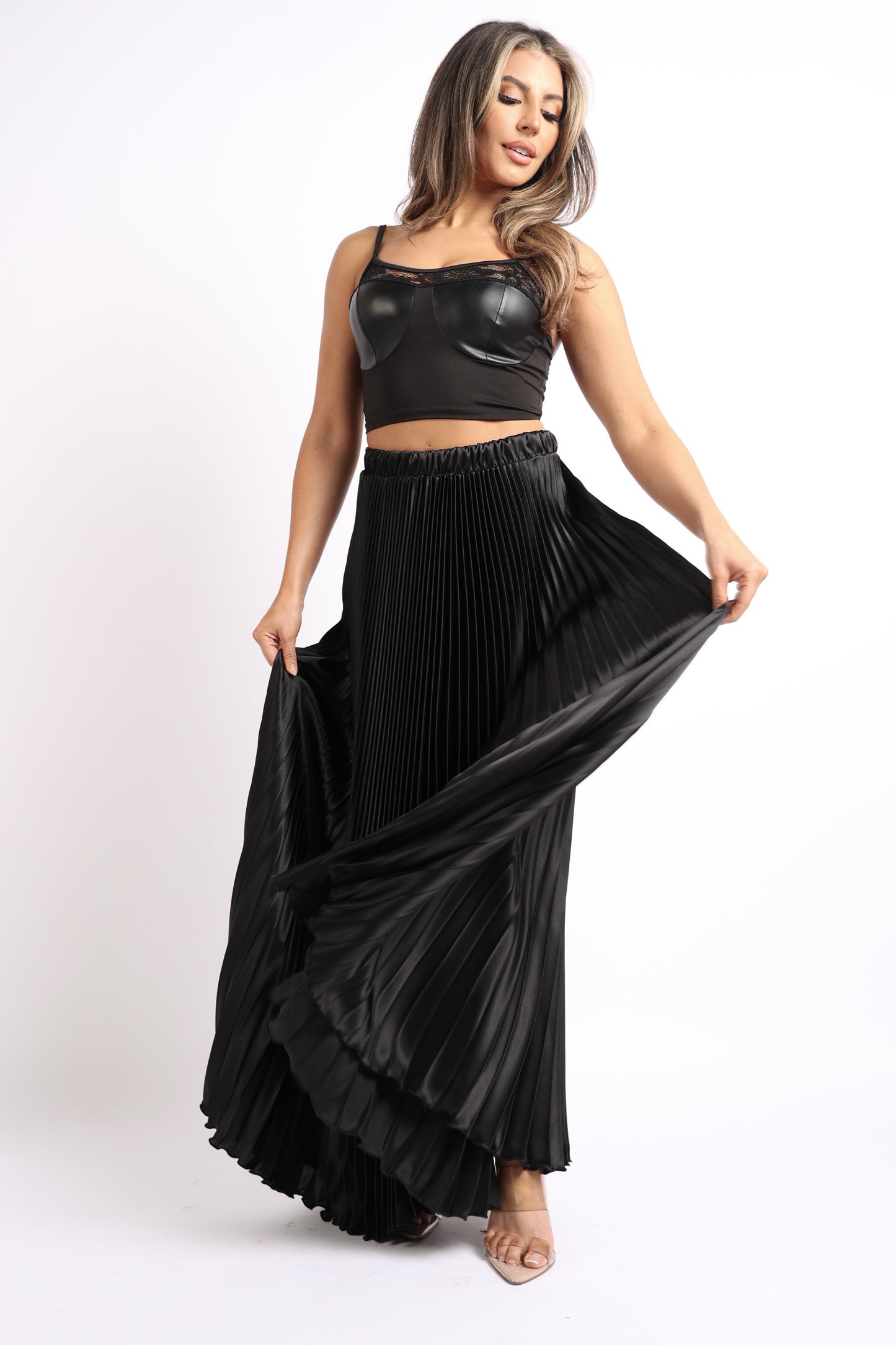 Be Extra Elegant High Waist Pleated Maxi Skirt (Black)