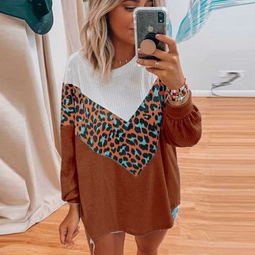 Autumn Leopard Print Patchwork Sweater - BeExtra! Apparel & More