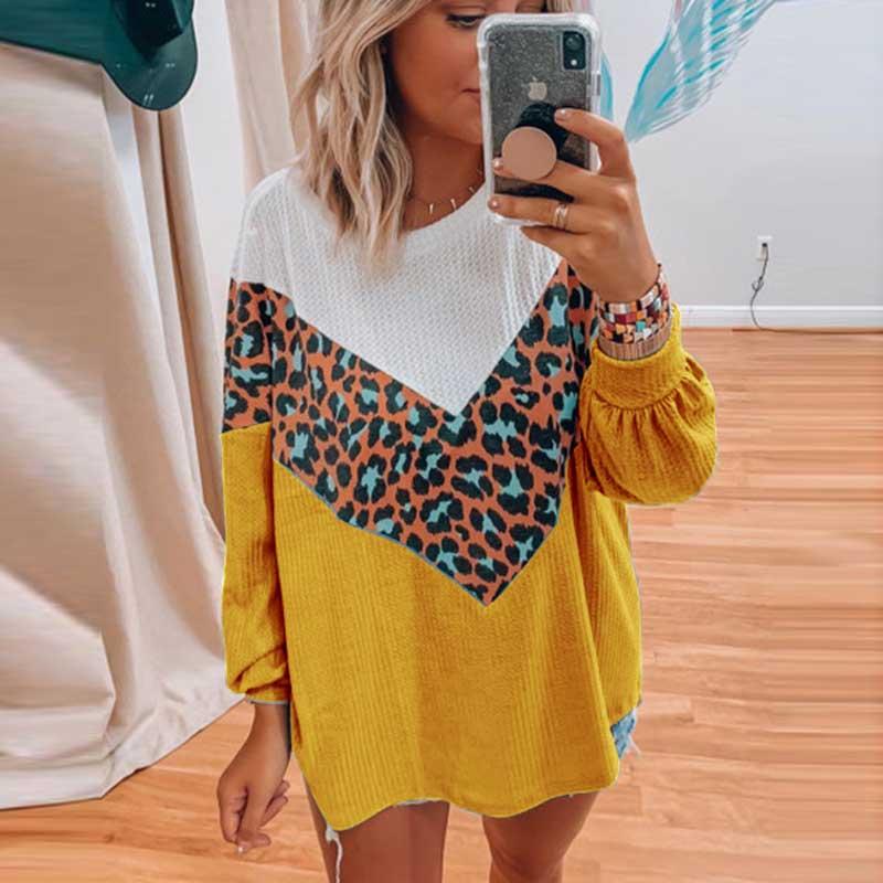 Autumn Leopard Print Patchwork Sweater - BeExtra! Apparel & More