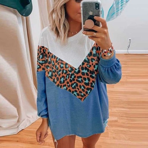 Autumn Leopard Print Patchwork Sweater - BeExtra! Apparel & More