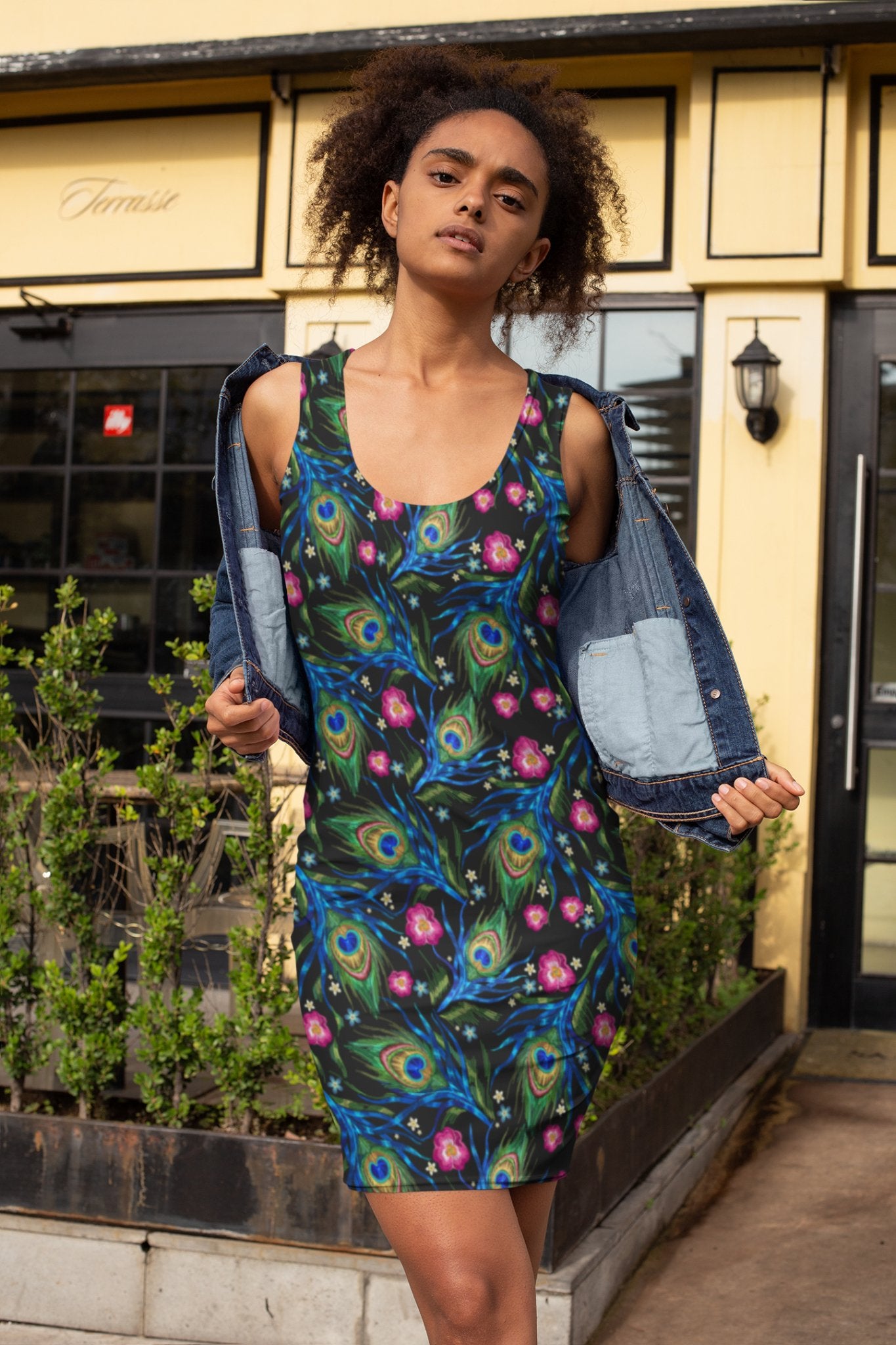 Be Extra! Peacock Print Fitted Dress