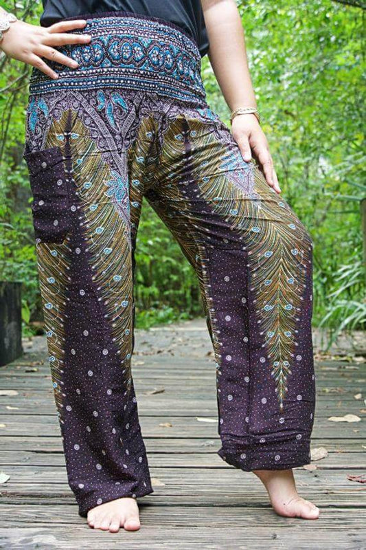 Brown Teal Peacock Womens Boho Pants - BeExtra! Apparel & More