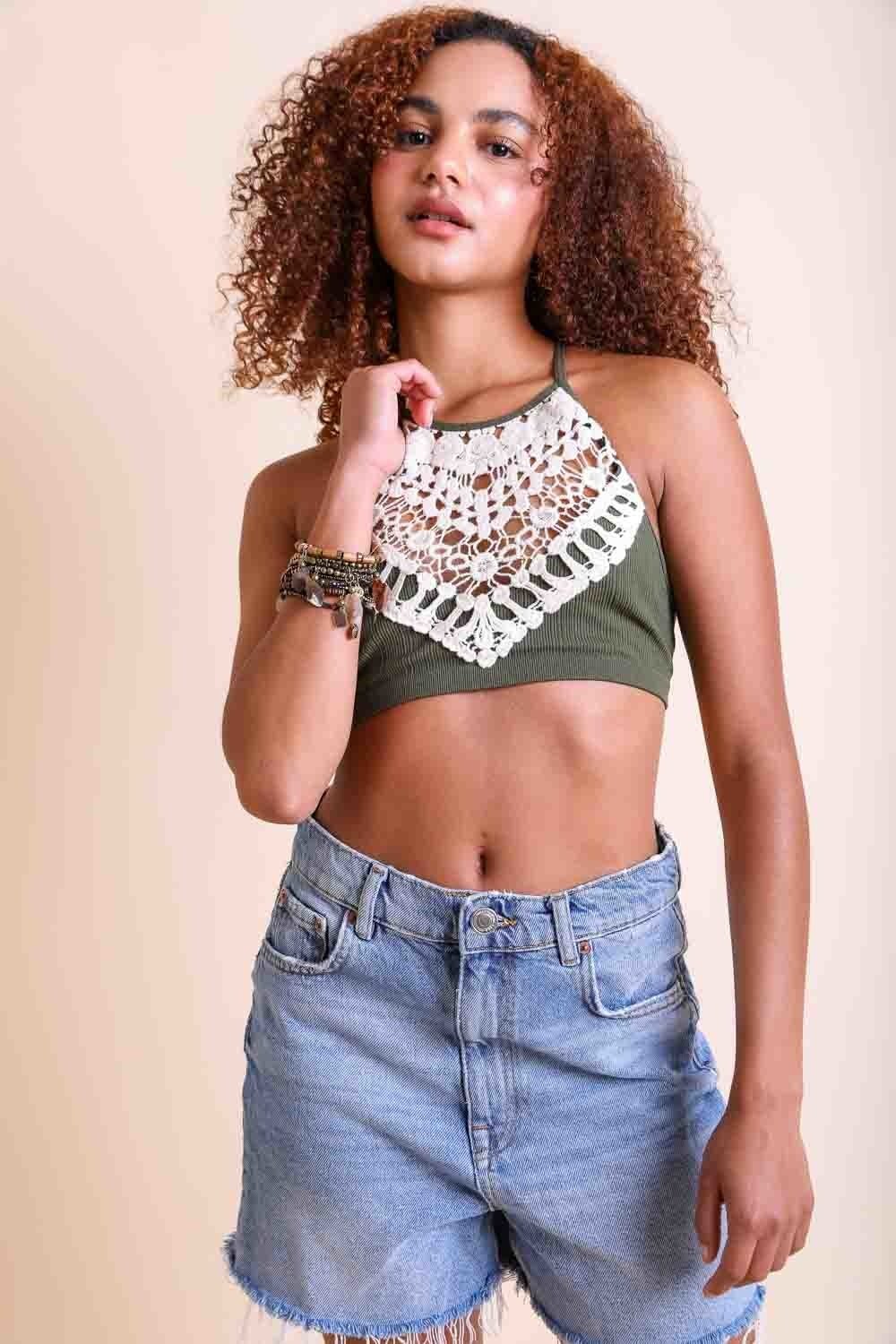 Crochet Lace High Neck Bralette - BeExtra! Apparel & More