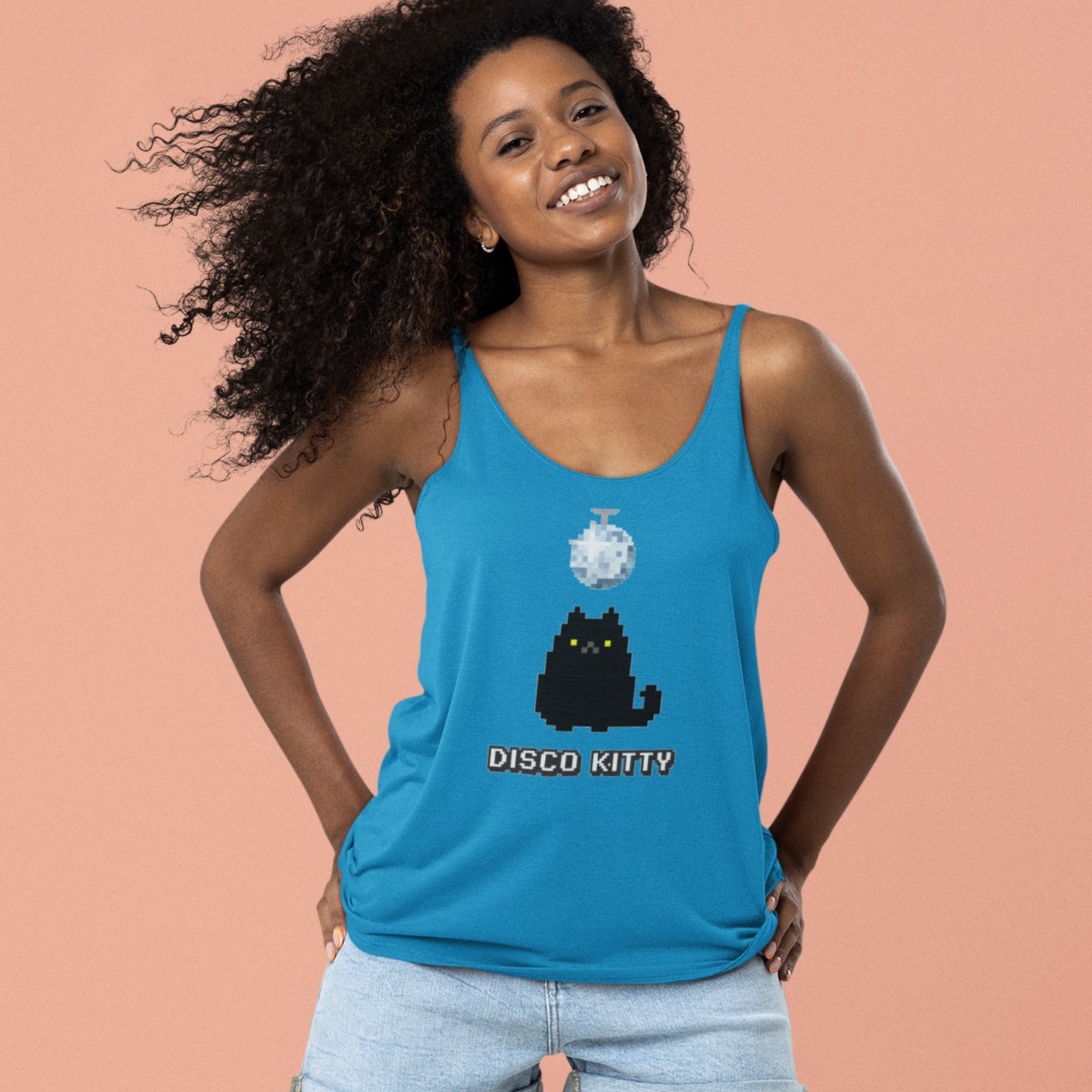 Doca Records Disco Kitty Women's Racerback Tank - BeExtra! Apparel & More
