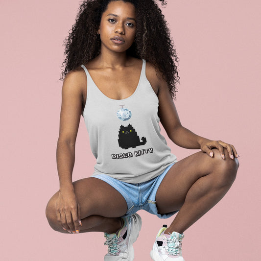 Doca Records Disco Kitty Women's Racerback Tank - BeExtra! Apparel & More