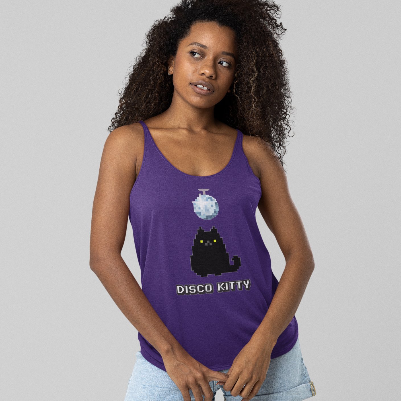 Doca Records Disco Kitty Women's Racerback Tank - BeExtra! Apparel & More