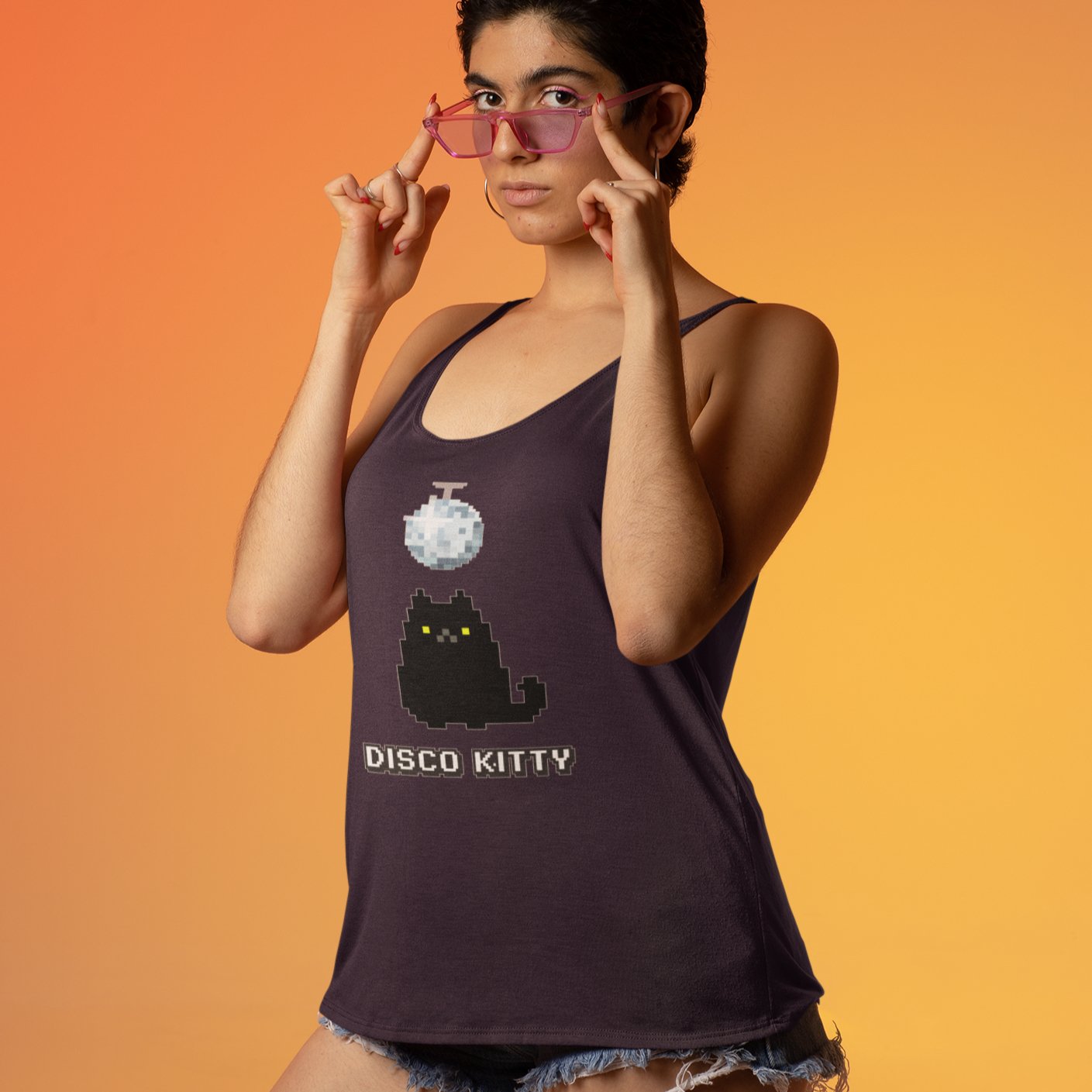 Doca Records Disco Kitty Women's Racerback Tank - BeExtra! Apparel & More