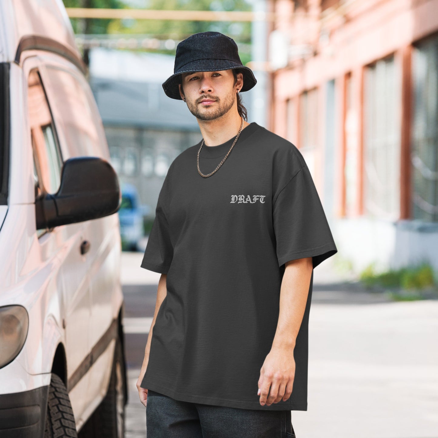 Draft Label Oversized Faded Embroidered T-shirt - BeExtra! Apparel & More