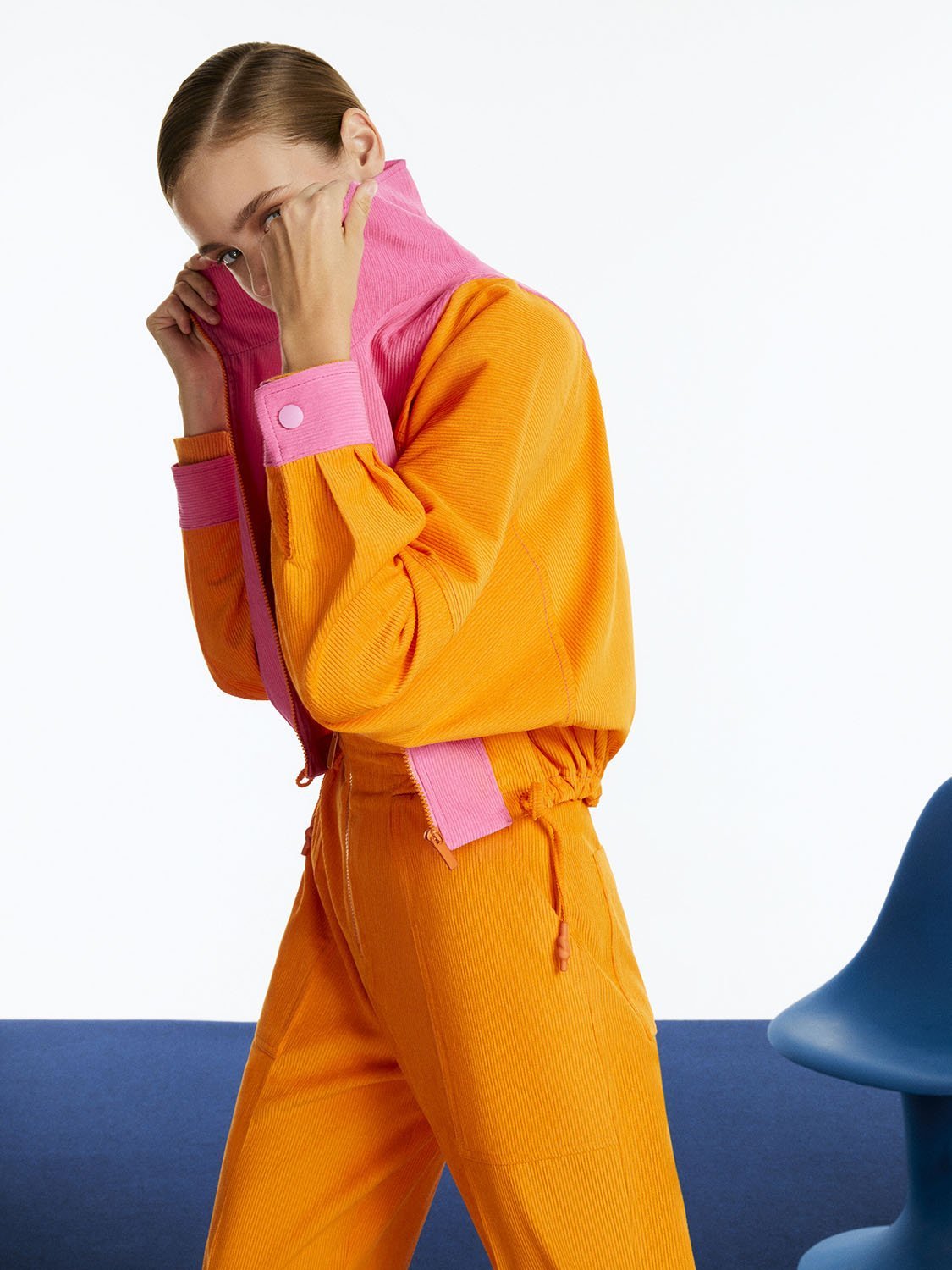 High Collar Orange Bomber Jacket for Women - BeExtra! Apparel & More
