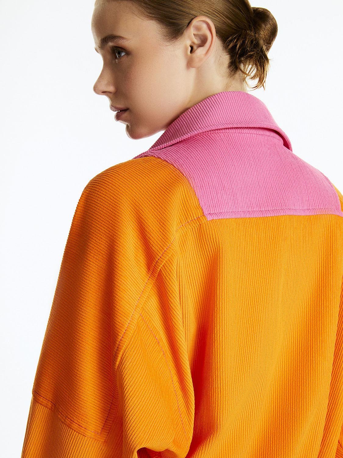 High Collar Orange Bomber Jacket for Women - BeExtra! Apparel & More