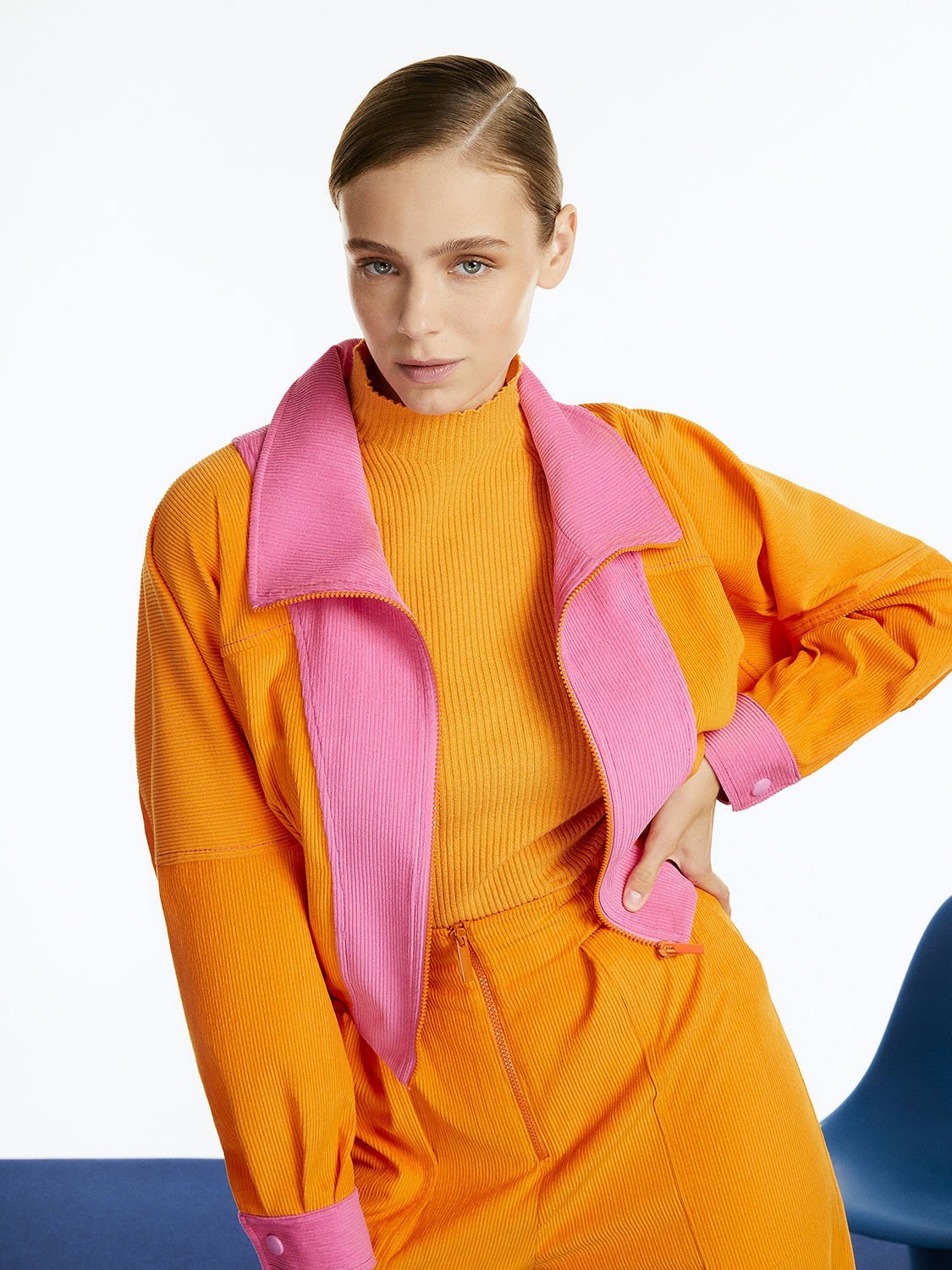 High Collar Orange Bomber Jacket for Women - BeExtra! Apparel & More