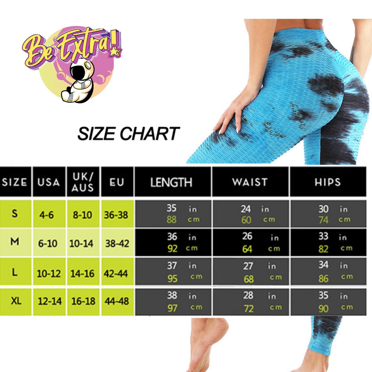 High Waist Tie Dye Butt Lifting Textured Workout Leggings (Blue/Black) - BeExtra! Apparel & More