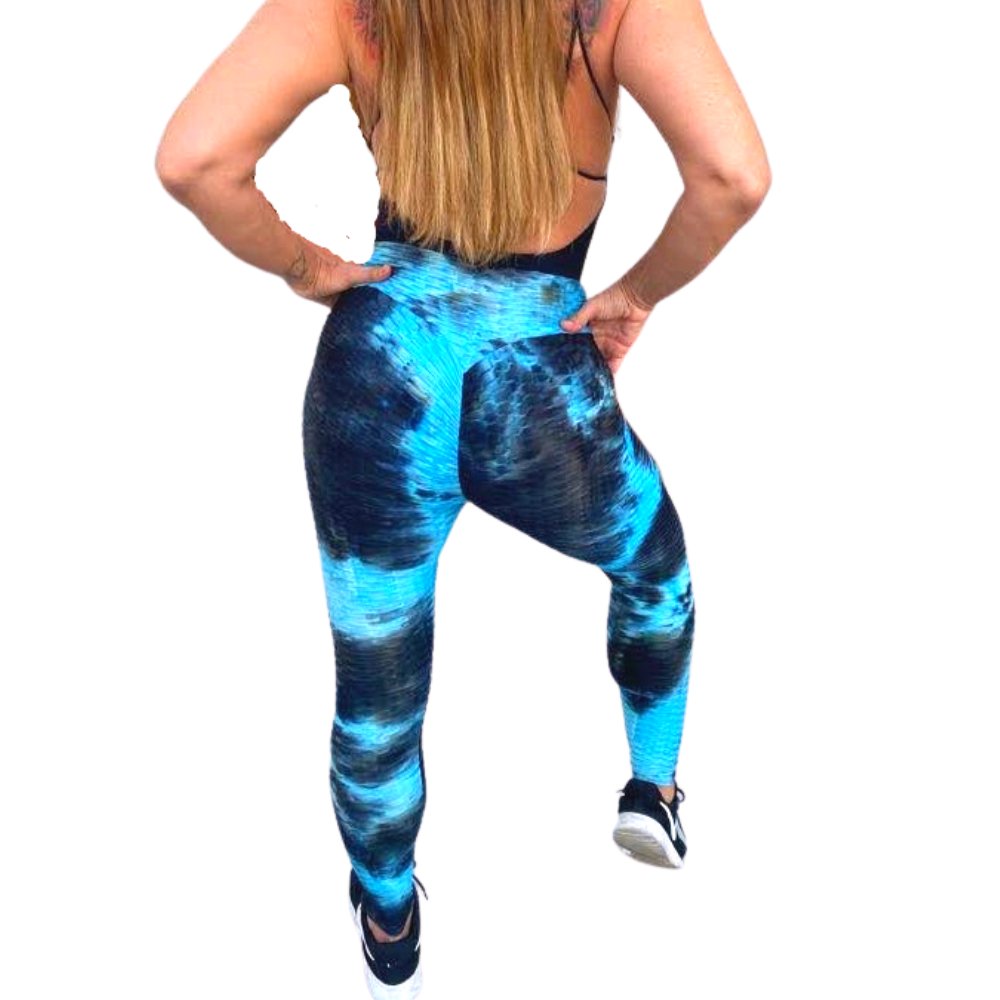 High Waist Tie Dye Butt Lifting Textured Workout Leggings (Blue/Black) - BeExtra! Apparel & More