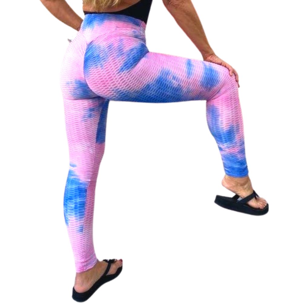 High Waist Tie Dye Butt Lifting Textured Workout Leggings (Pink/Violet) - BeExtra! Apparel & More