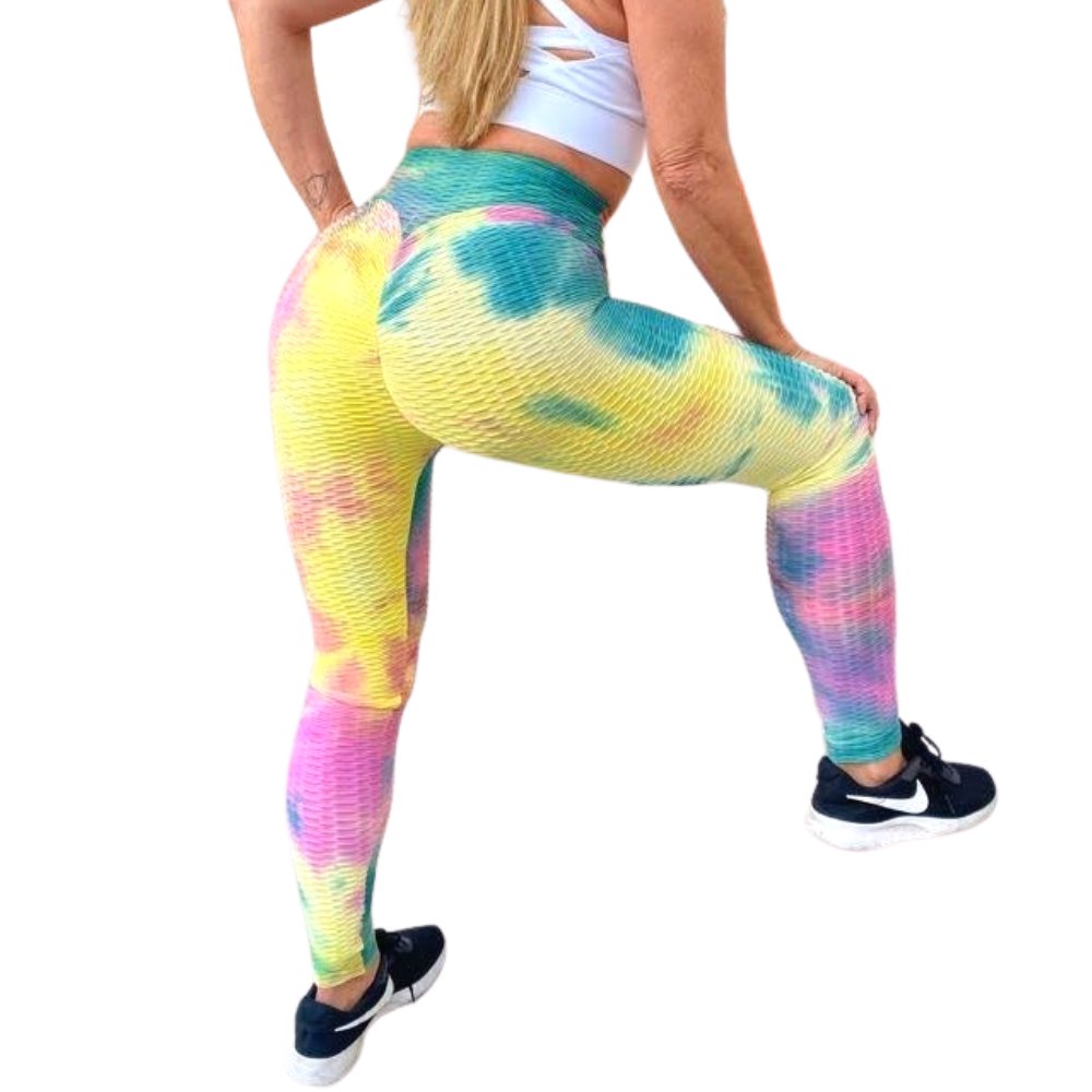 High Waist Tie Dye Butt Lifting Textured Workout Leggings (Rainbow) - BeExtra! Apparel & More