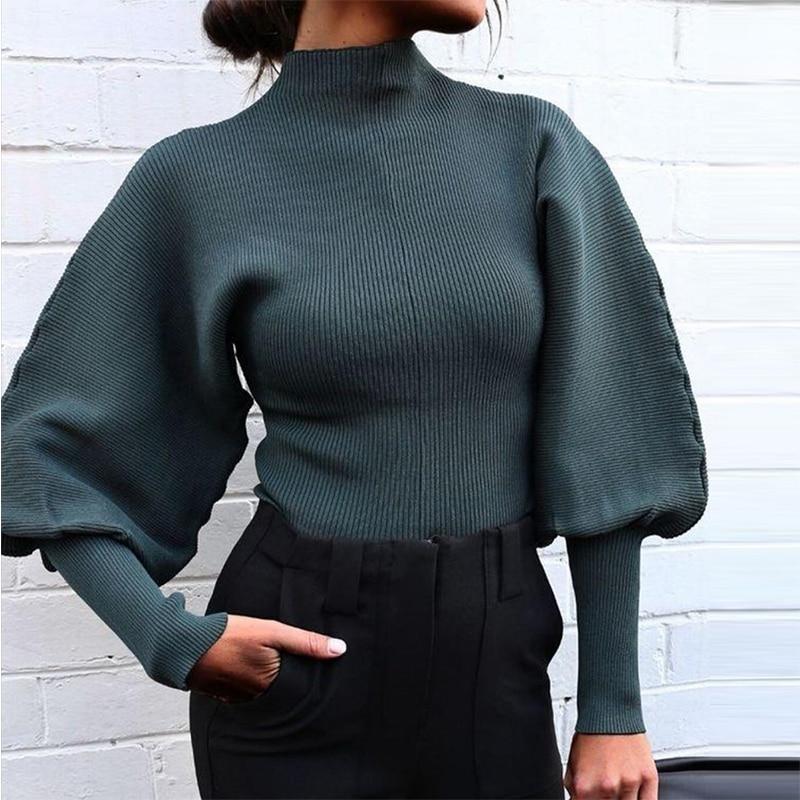 Knitted High Collar Sweater with Loose Sleeves - BeExtra! Apparel & More