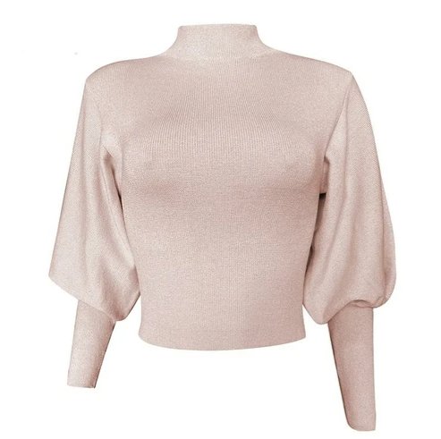 Knitted High Collar Sweater with Loose Sleeves - BeExtra! Apparel & More