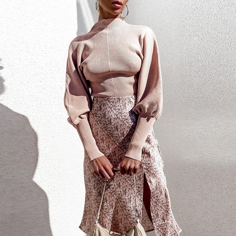 Knitted High Collar Sweater with Loose Sleeves - BeExtra! Apparel & More