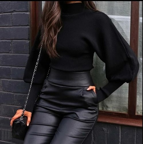 Knitted High Collar Sweater with Loose Sleeves - BeExtra! Apparel & More