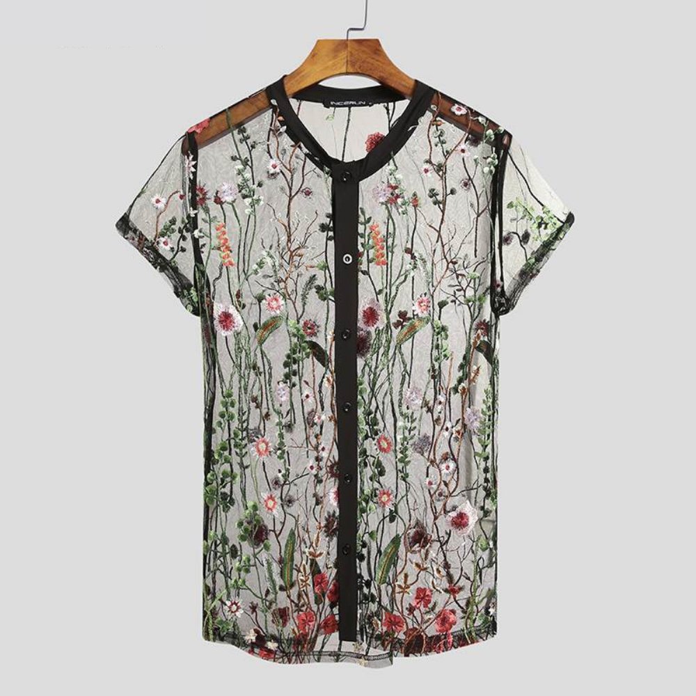 Men's Mesh Button-up Embroidered Shirt - BeExtra! Apparel & More