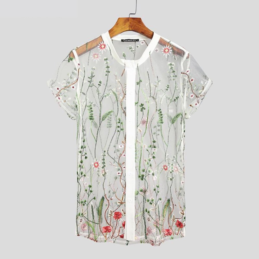 Men's Mesh Button-up Embroidered Shirt - BeExtra! Apparel & More