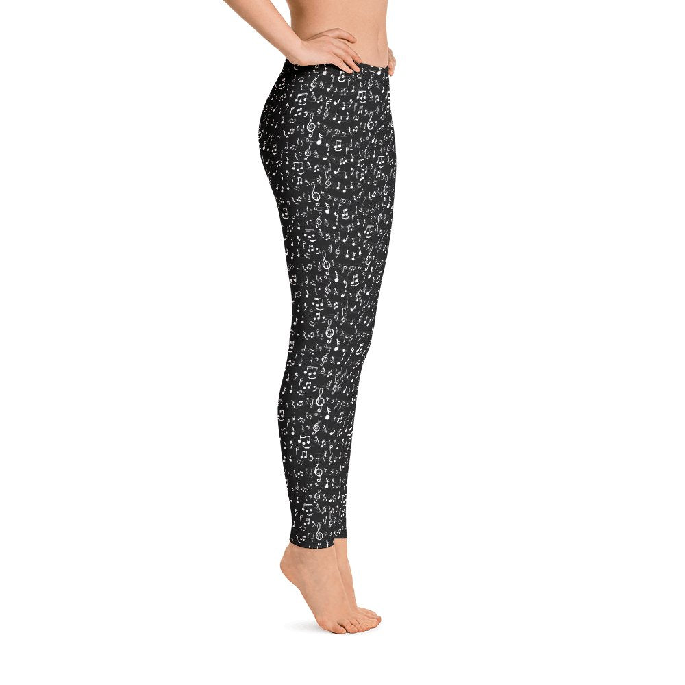 Music Notes Leggings Black - BeExtra! Apparel & More