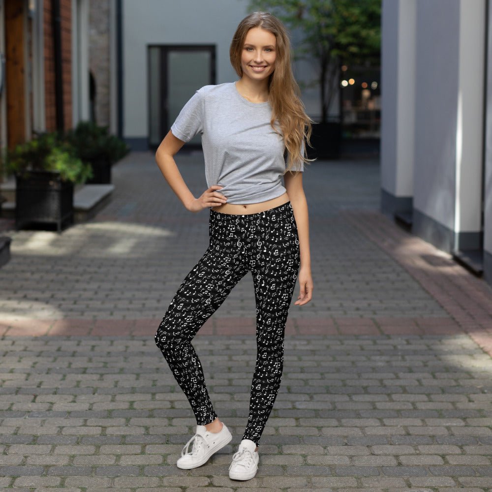 Music Notes Leggings Black - BeExtra! Apparel & More