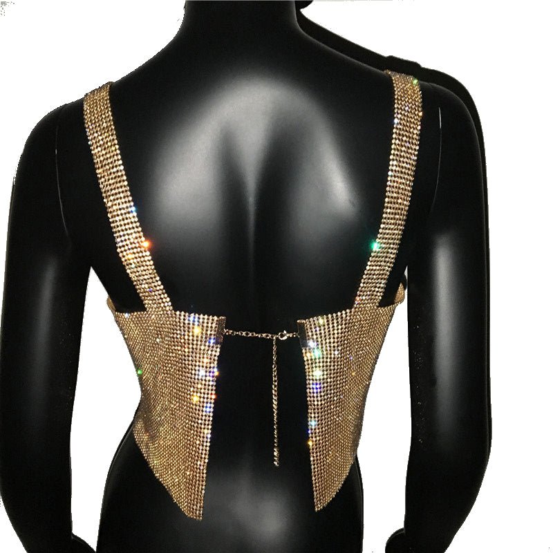Night Out Sparkly Rhinestones Crop Top with Straps - BeExtra! Apparel & More