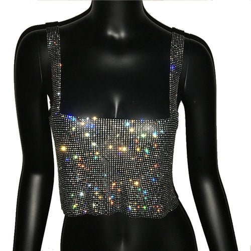 Night Out Sparkly Rhinestones Crop Top with Straps - BeExtra! Apparel & More