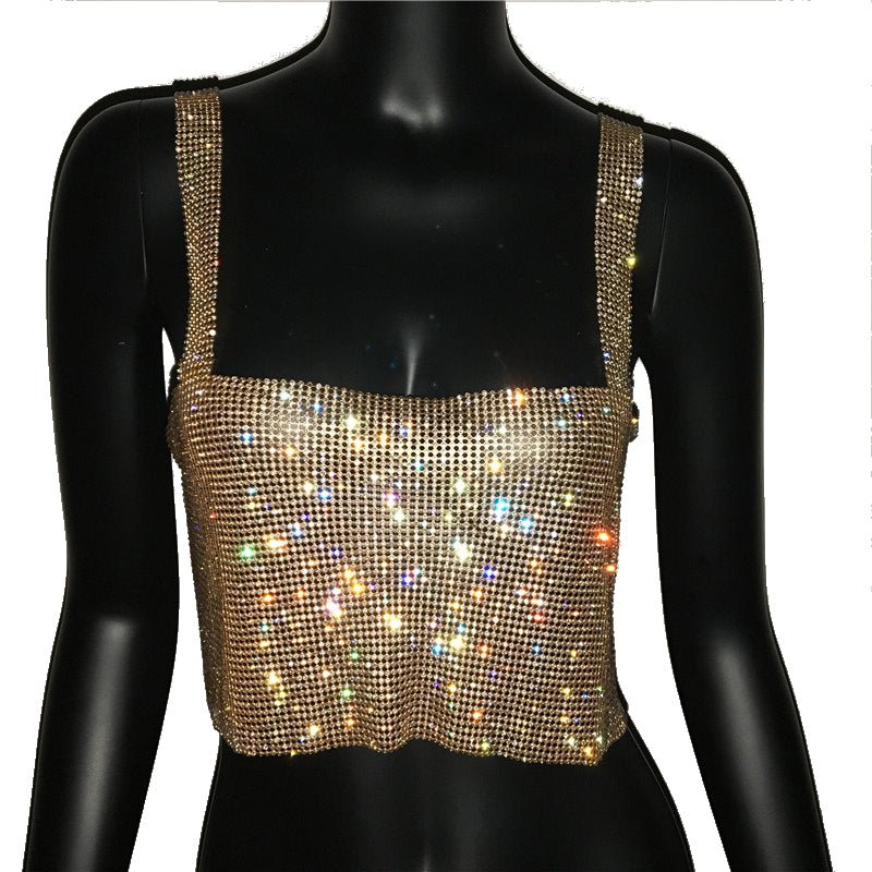 Night Out Sparkly Rhinestones Crop Top with Straps - BeExtra! Apparel & More