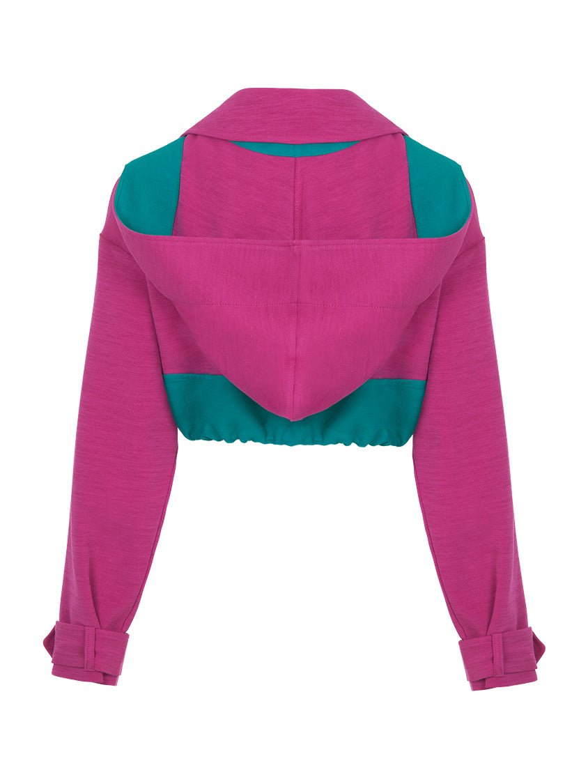Pink Block Cropped Jacket with Removable Hood - BeExtra! Apparel & More