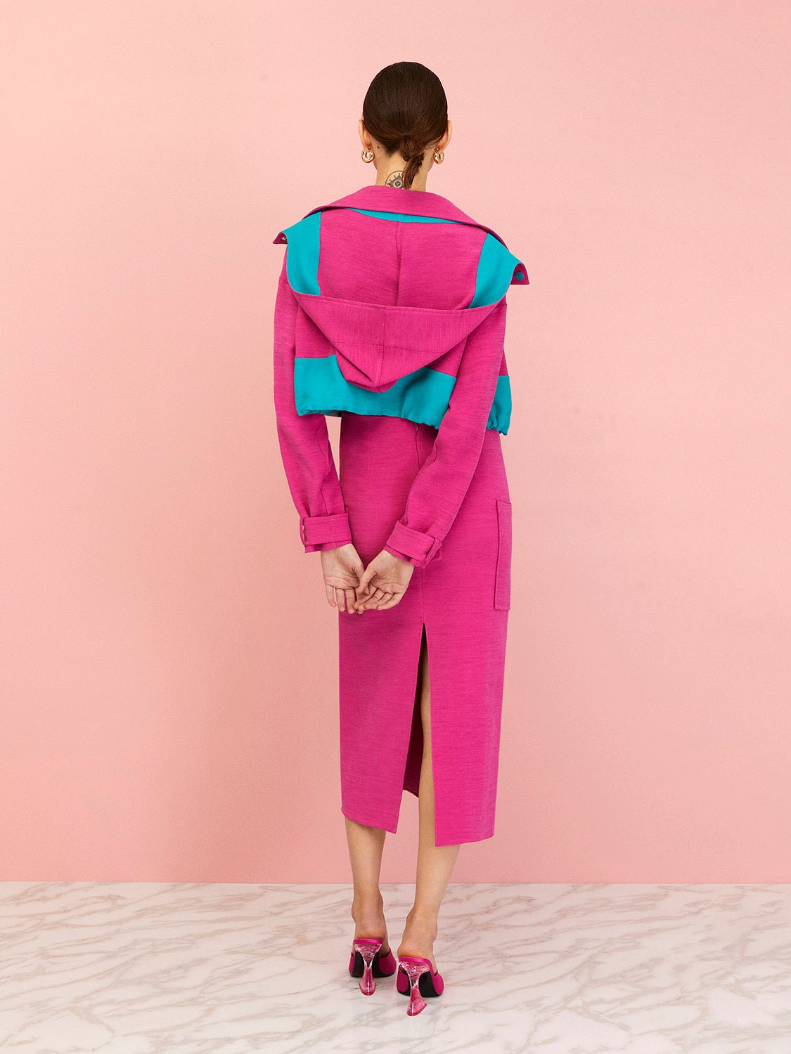 Pink Block Cropped Jacket with Removable Hood - BeExtra! Apparel & More