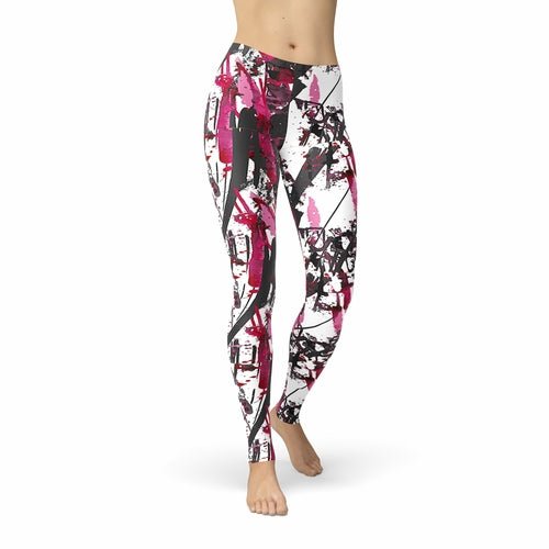 Pink & Grey Brushstroke Print Leggings - BeExtra! Apparel & More