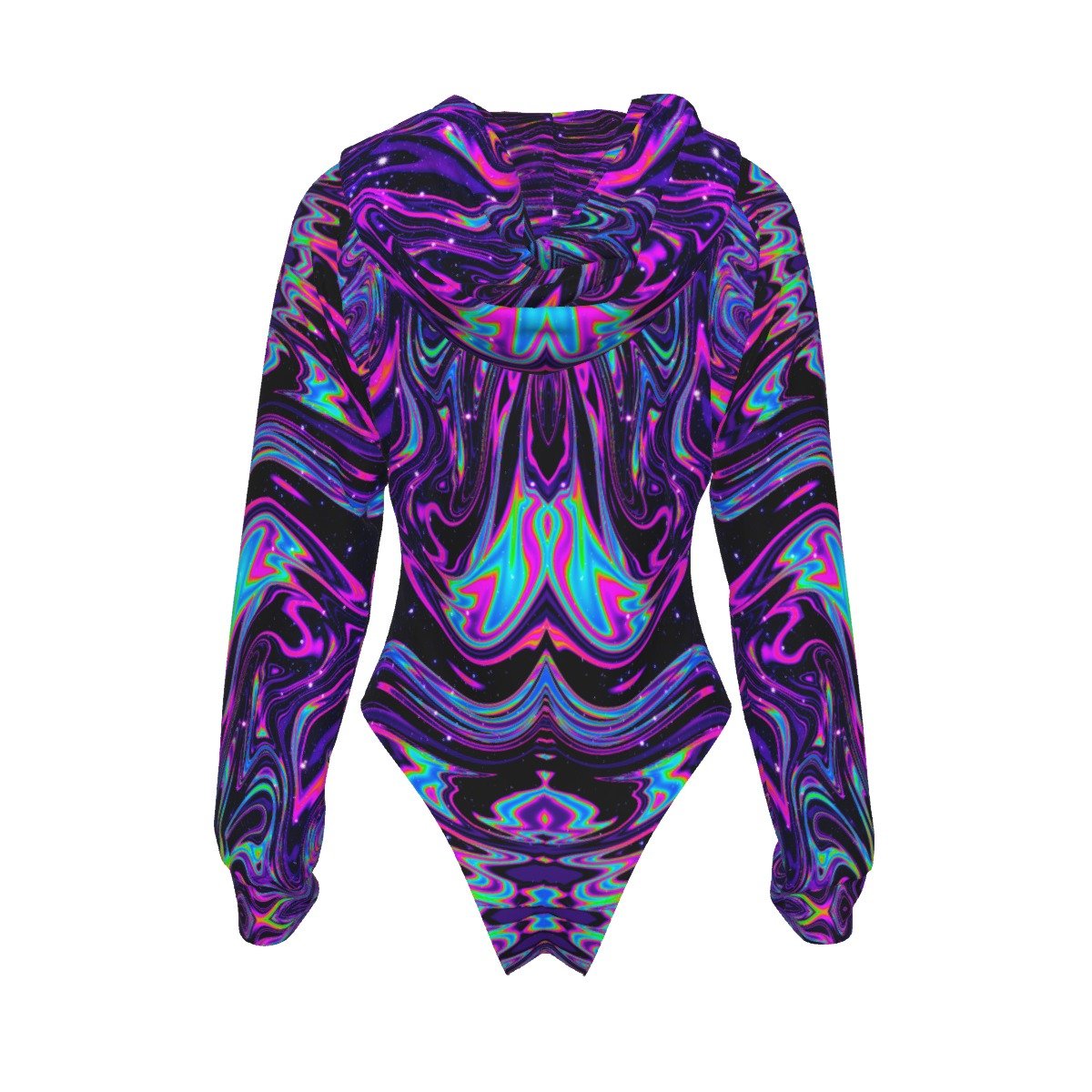 Trippy Festival Hooded Bodysuit with Long Sleeves - BeExtra! Apparel & More