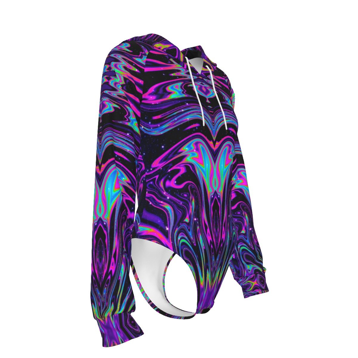 Trippy Festival Hooded Bodysuit with Long Sleeves - BeExtra! Apparel & More
