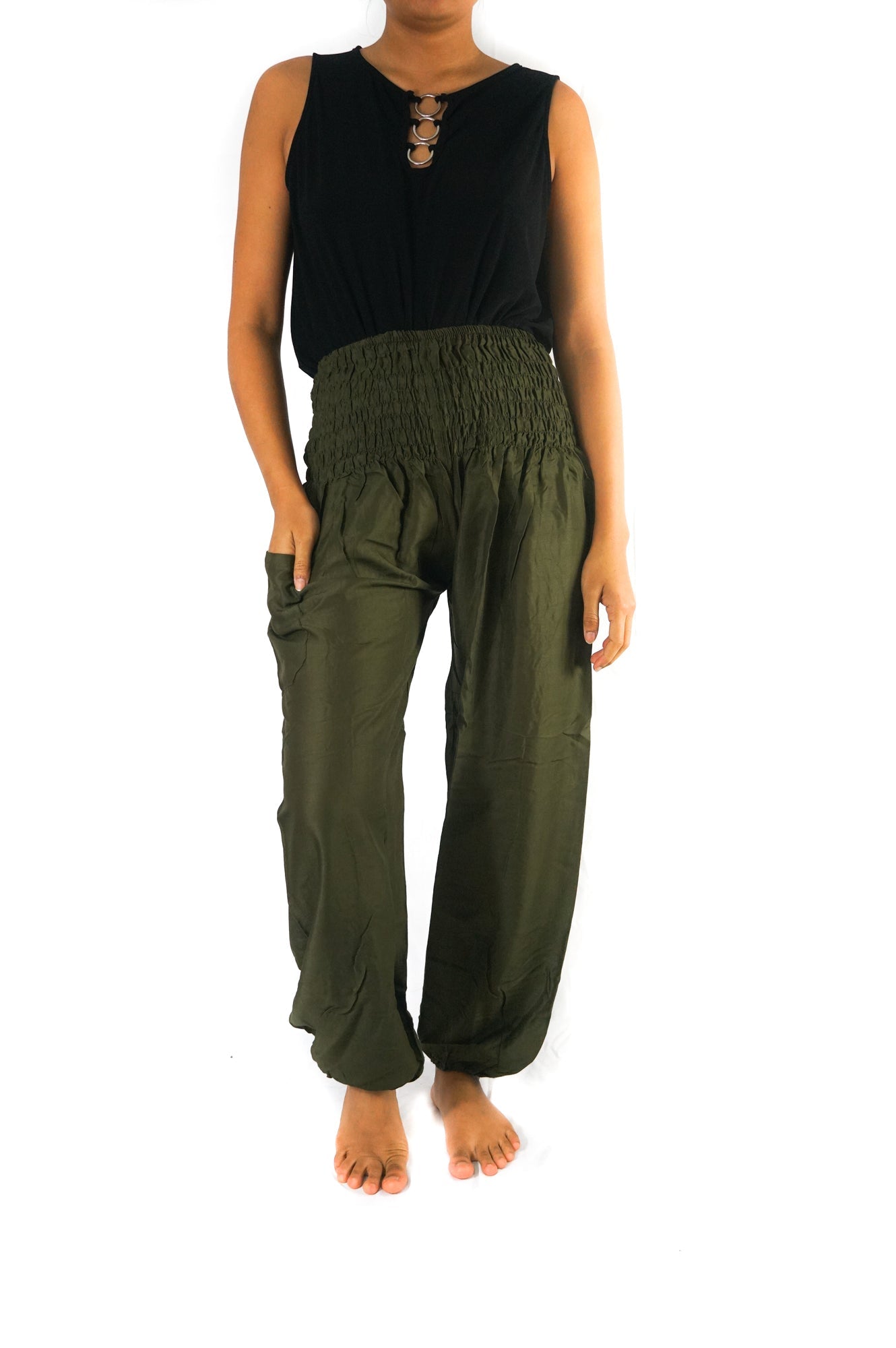 Unisex Olive Green Boho Harem Pants - BeExtra! Apparel & More