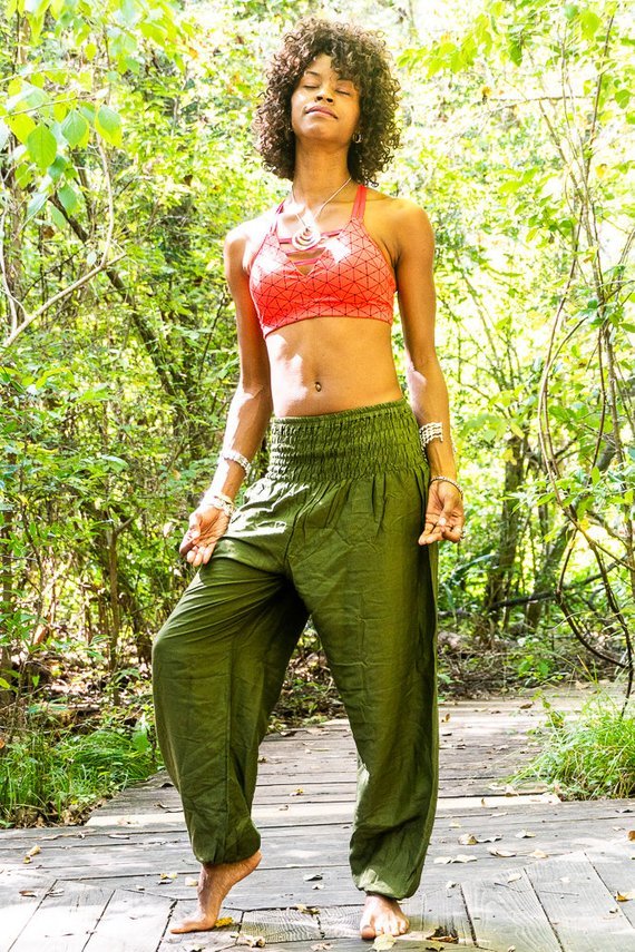 Unisex Olive Green Boho Harem Pants - BeExtra! Apparel & More