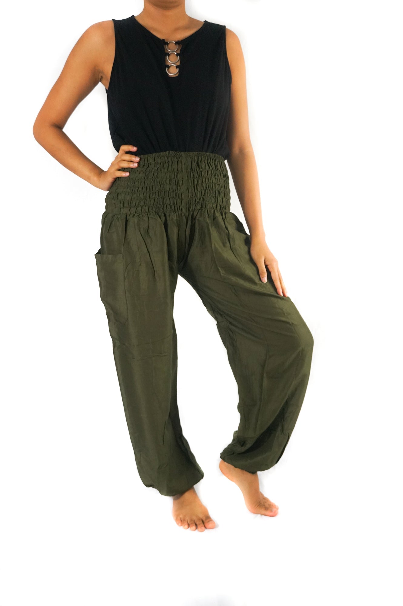 Unisex Olive Green Boho Harem Pants - BeExtra! Apparel & More