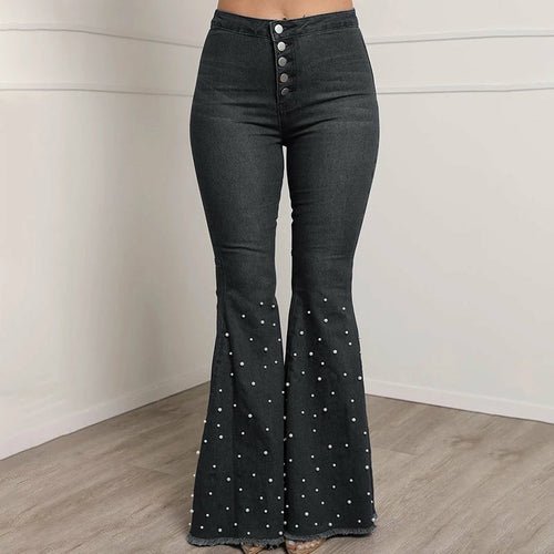 Vibrant High Waist Women’s Flare Denim Jeans with Beads - BeExtra! Apparel & More