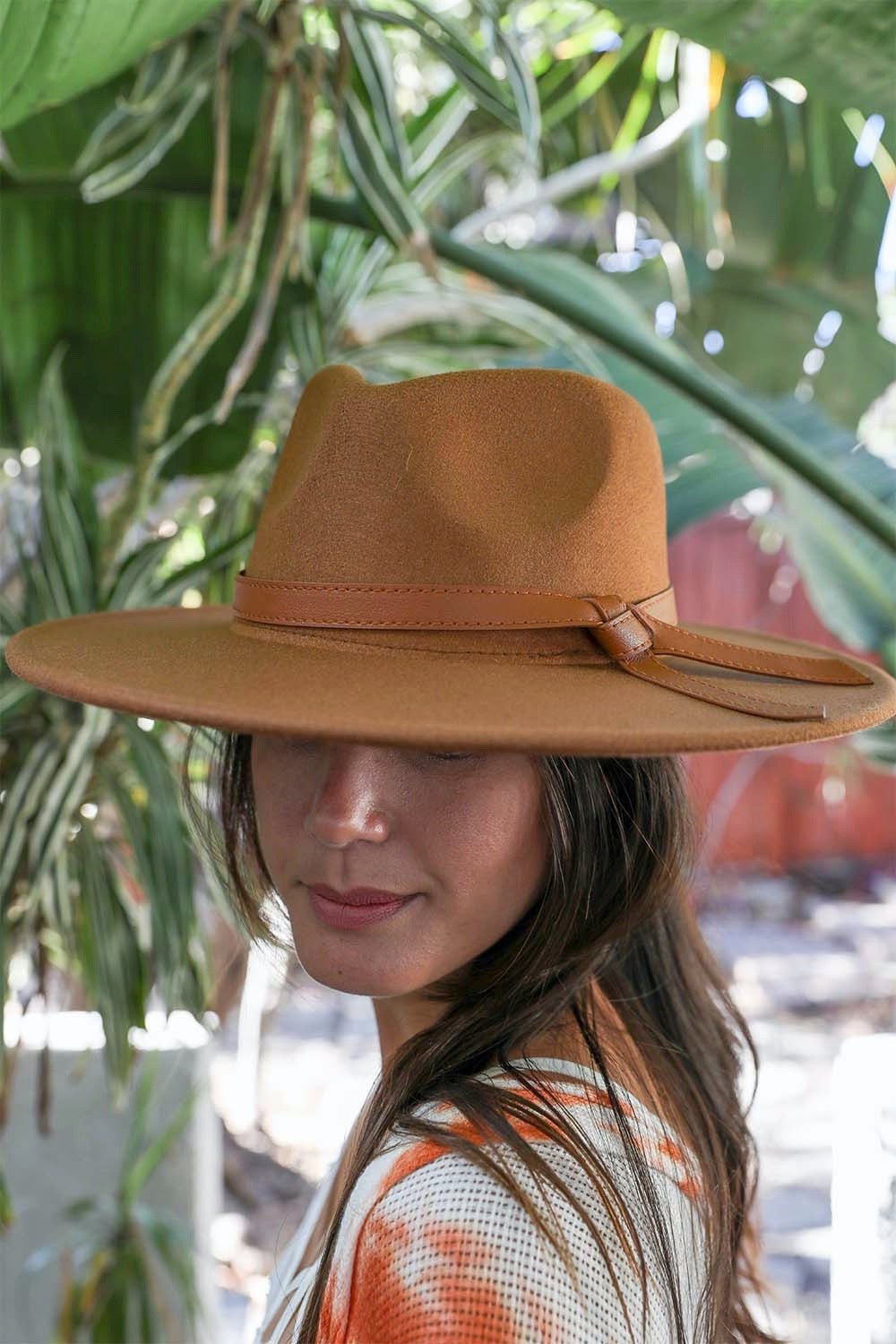 Wide Brim Bolero Hat with Leather Ribbon - BeExtra! Apparel & More