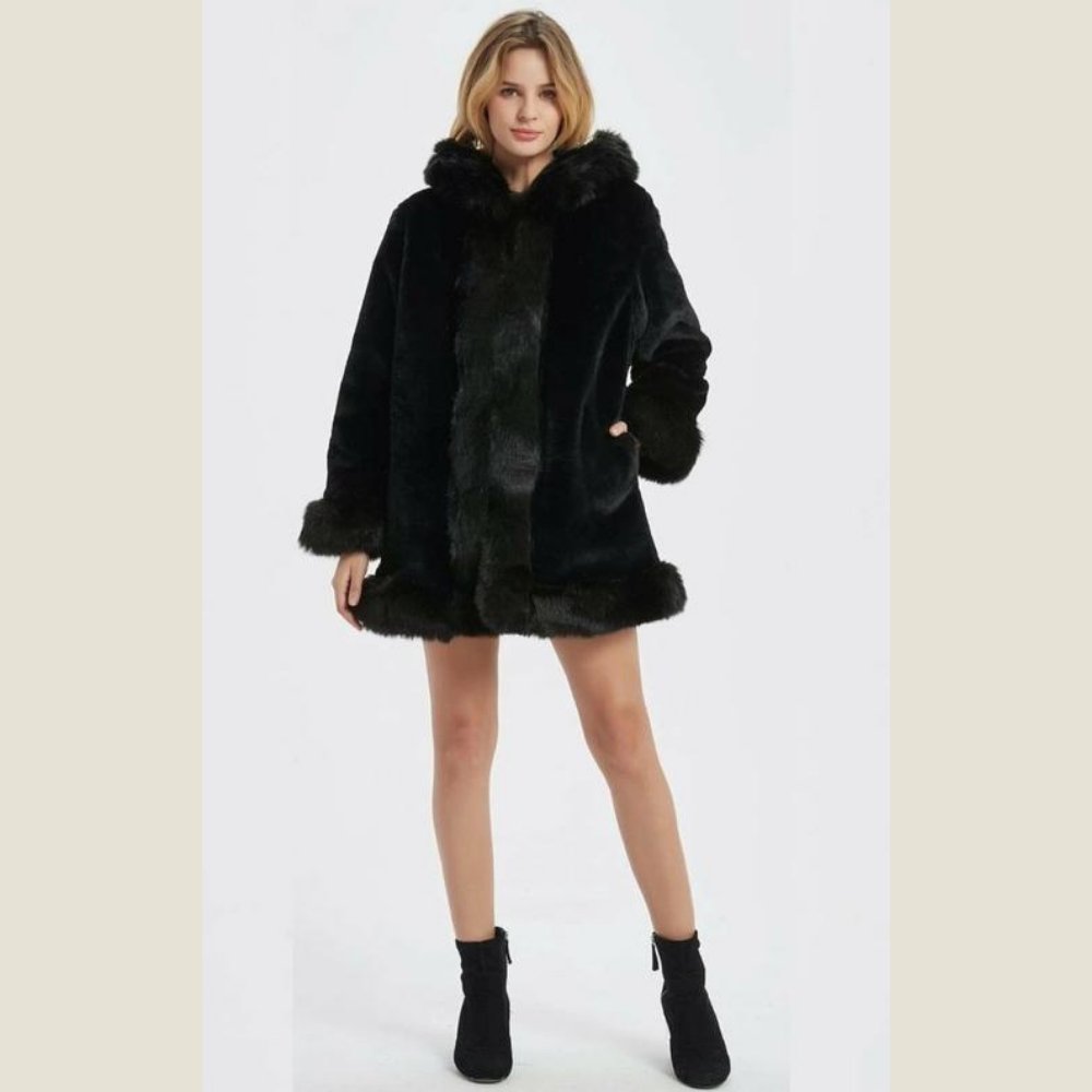 Womens Hooded Faux Fur Collar Coat - BeExtra! Apparel & More