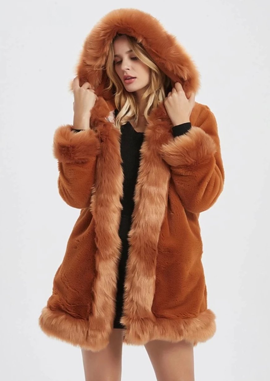 Womens Hooded Faux Fur Collar Coat - BeExtra! Apparel & More