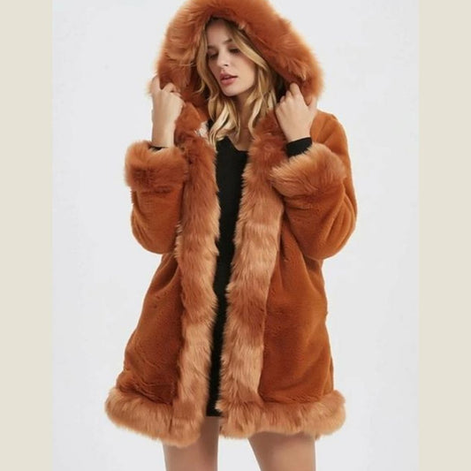 Womens Hooded Faux Fur Collar Coat - BeExtra! Apparel & More